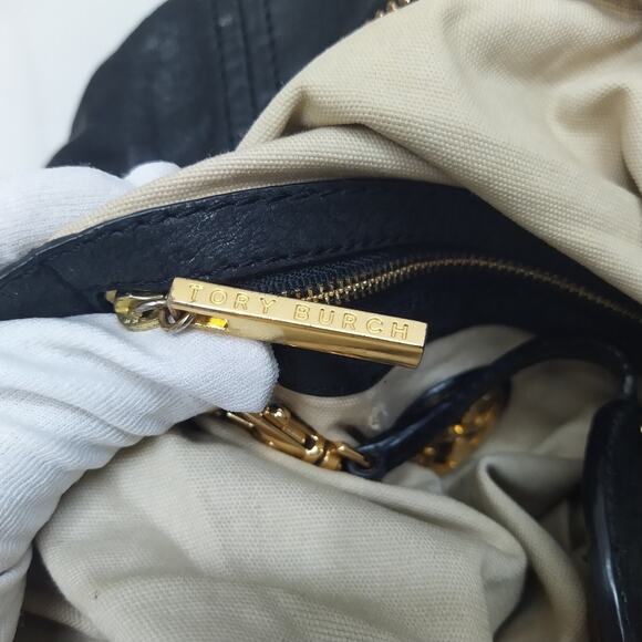 Tory Burch Black Soft Leather Double Handles Satchel Shoulder Bag W/ Mirror - Picture 16 of 16